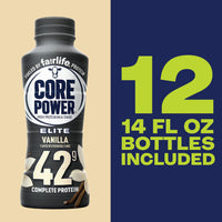 Core Power Fairlife Elite 42g High Protein Milk Shake Bottle, Ready To Drink for Workout Recovery, kosher, Liquid, Vanilla, 14 Fl Oz (Pack of 12)