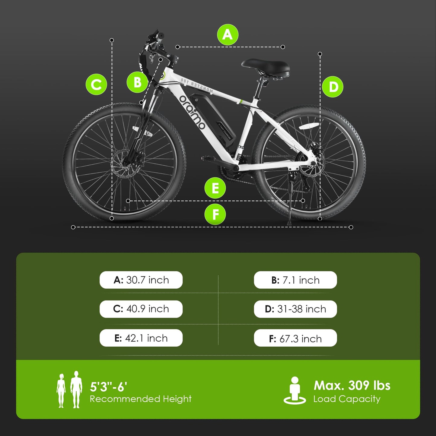 Oraimo Electric Bike for Adults,350W BAFANG Motor(Peak 500W), 4A 3H Fast Charge, UL Certified 468Wh Li-ion Battery, 26" Mountain Ebike Shimano 21 Speed, Air Saddle Adult Electric Bicycle