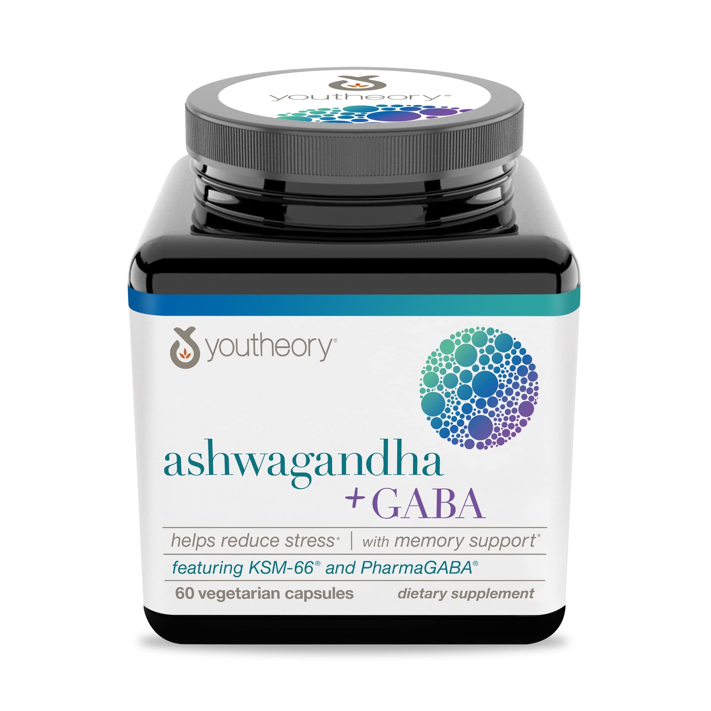 Youtheory Ashwagandha+GABA, Helps Reduce Stress with Memory Support, 60 Vegetarian Capsules