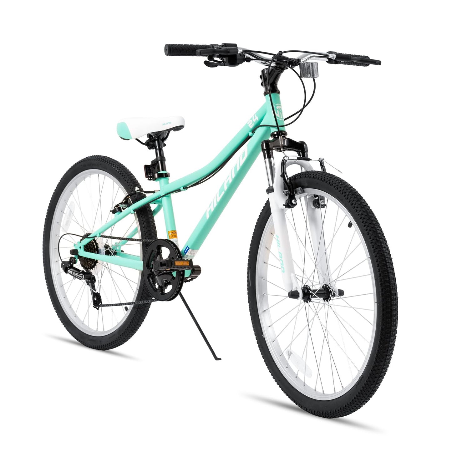 Hiland 24 Inch Mountain Bike for Kids Age 7-12,Shimano 7-Speed,Front Suspension Fork Kids' Bicycles for Boys Girls Mint Green