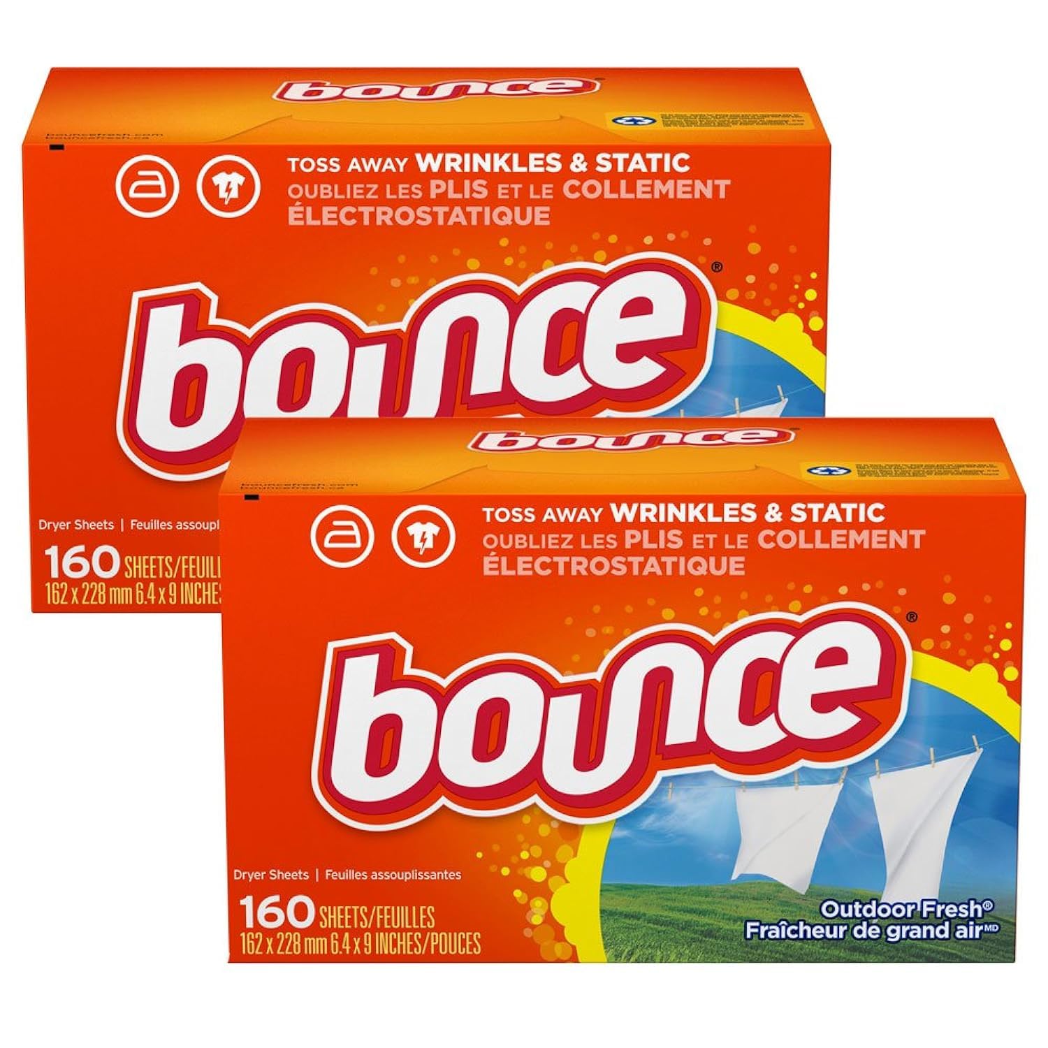 Bounce Fabric Softener Sheets, Outdoor Fresh, 160 Count (Pack of 2)