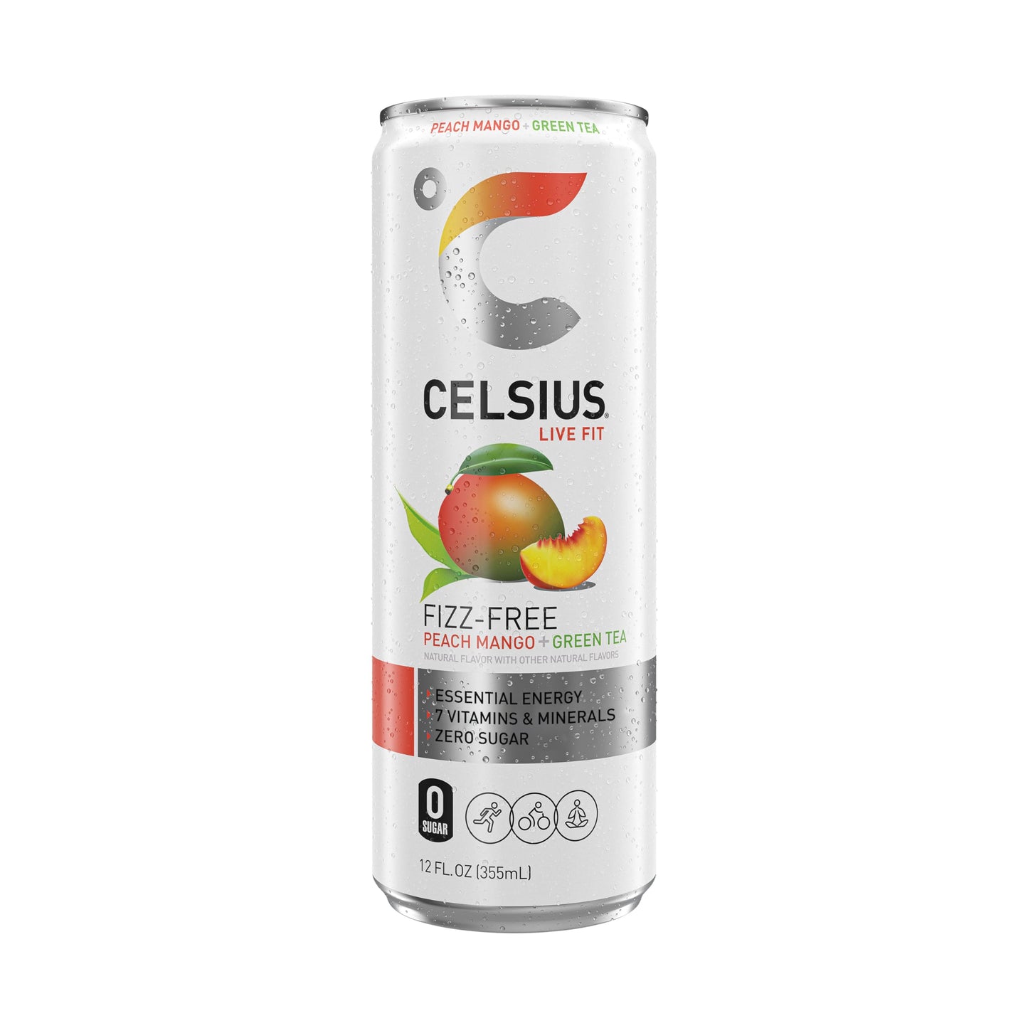 CELSIUS Peach Mango Green Tea, Functional Essential Energy Drink 12 Fl Oz (Pack of 12)