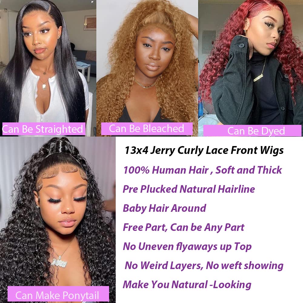 Curly Lace Front Wig Human Hair 13x4 Kinky Curly Transparent Lace Frontal Wigs with Baby Hair Pre Plucked 22 Inch Curly Wigs for Women 180 Density Glueless Deep Curly Lace Front Wigs Human Hair