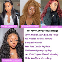 Curly Lace Front Wig Human Hair 13x4 Kinky Curly Transparent Lace Frontal Wigs with Baby Hair Pre Plucked 22 Inch Curly Wigs for Women 180 Density Glueless Deep Curly Lace Front Wigs Human Hair