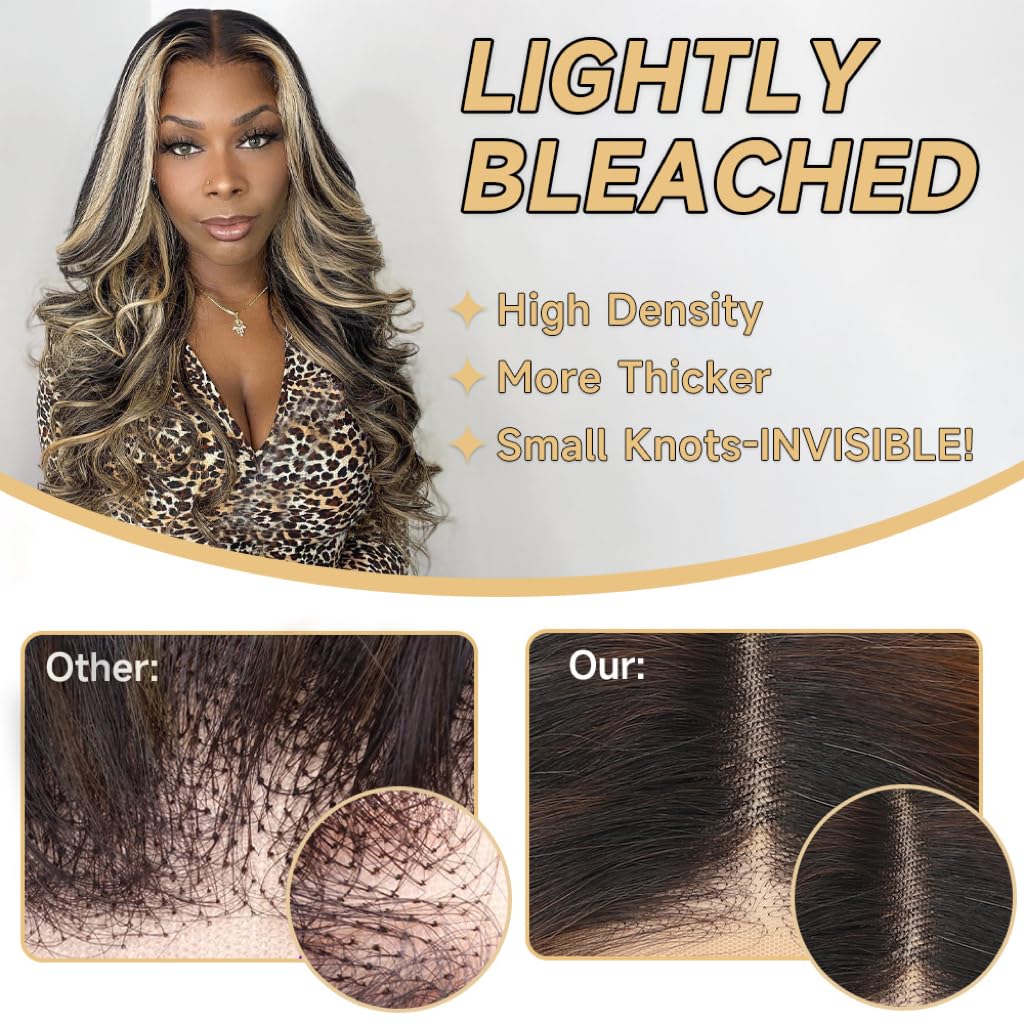 Yeonmi Highlight Lace Front Wig Human Hair Pre Plucked 13x4 1B/27 Body Wave Ombre Lace Front Wigs Human Hair 180% Density HD Lace Colored Wigs Balayage Wig Human Hair Glusless Wigs Human Hair 24 Inch