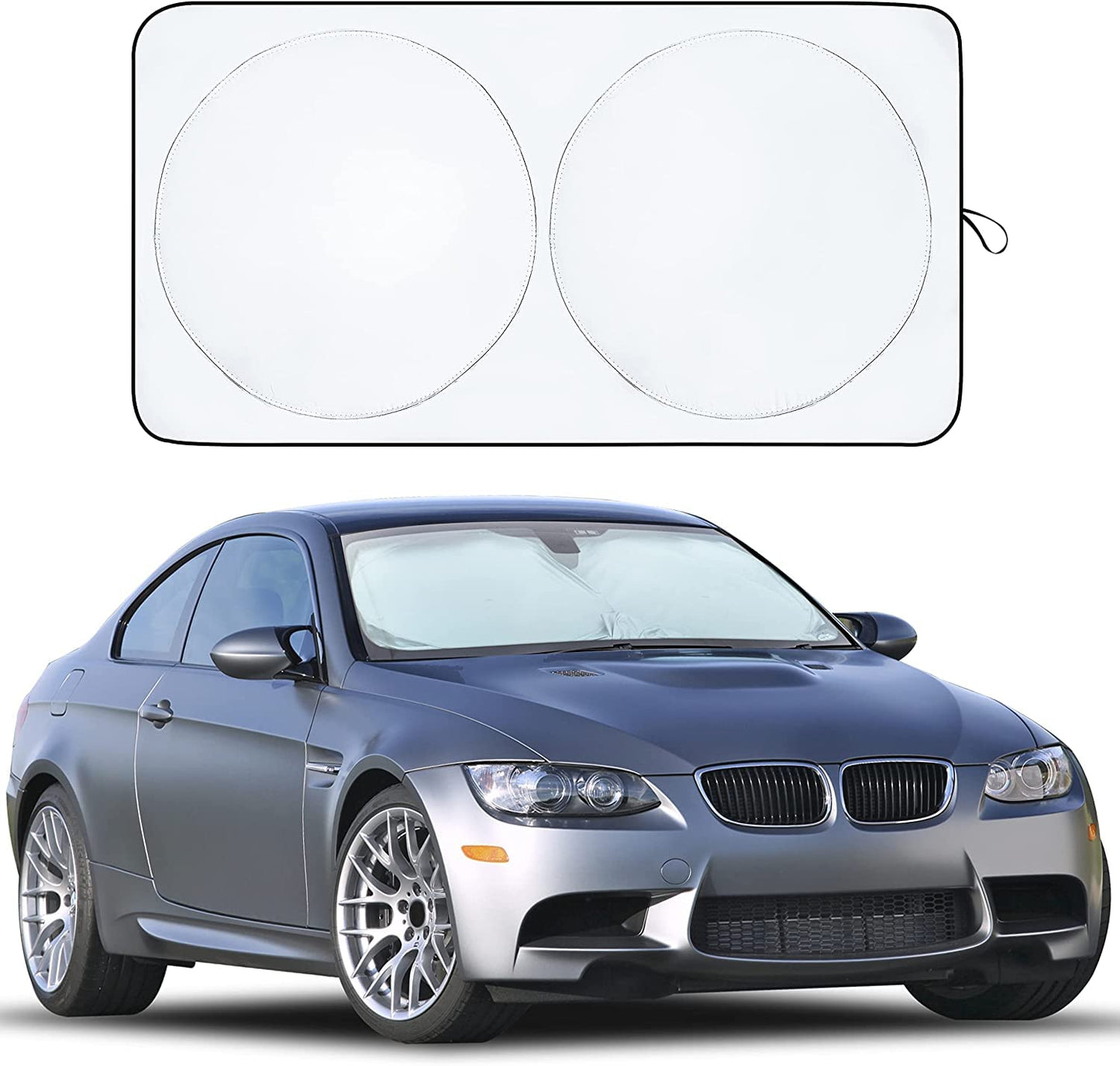 EcoNour Car Windshield Sun Shade | Reflector Sunshade Offers Ultimate Protection for Car Interior | Cool Reflective Sun Blocker Fits Small Sedans, Mini SUVs, & Hatchbacks | Medium (64x32 inches)