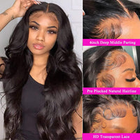 ANNELBEL 13x6 Wear and Go Glueless Body Wave Lace Front Wigs Human Hair HD Transparent Lace Frontal Wigs Pre Plucked with Baby Hair 180% Density Human Hair Wigs for Black Women 18 Inch Natural Color