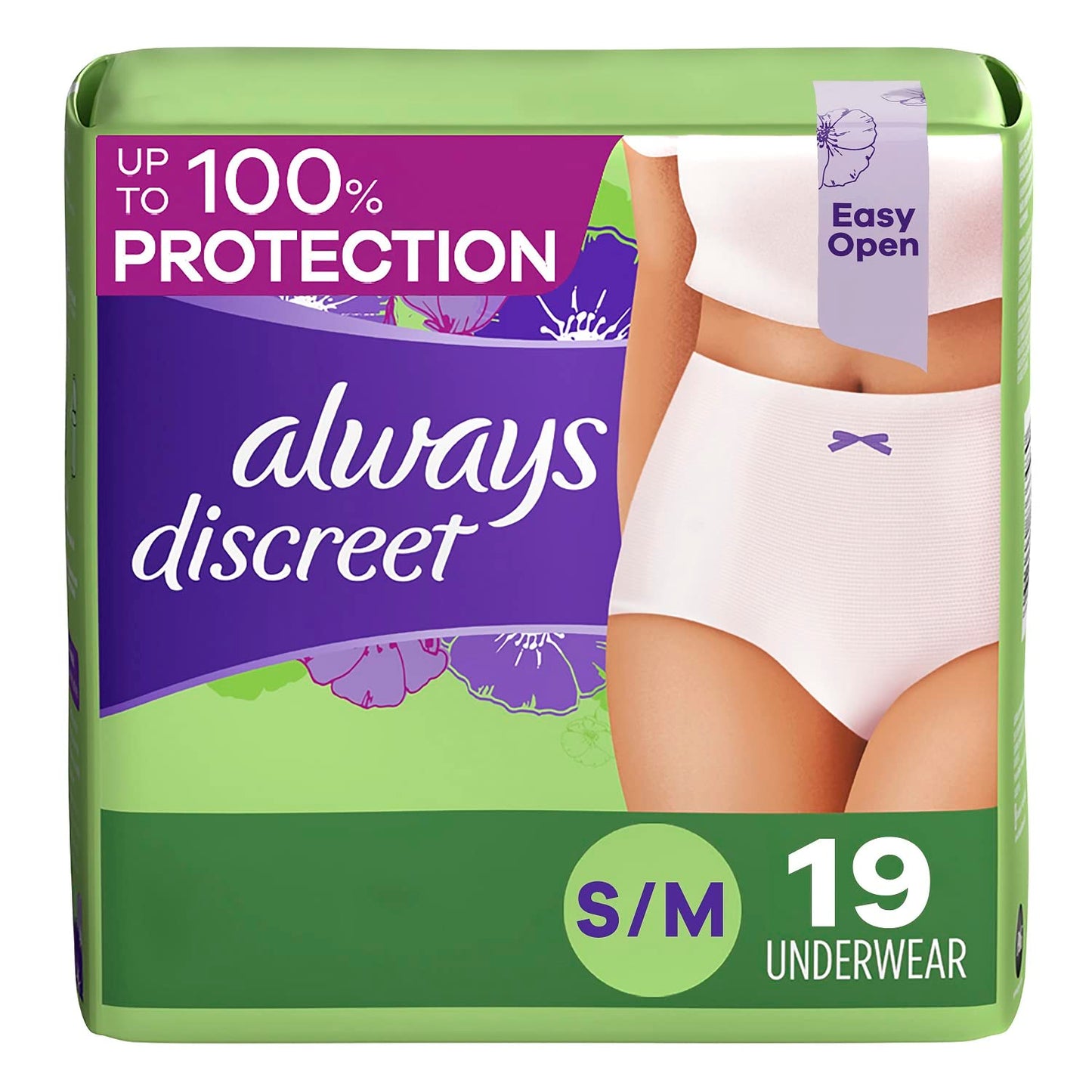 Always Discreet Adult Incontinence & Postpartum Underwear For Women, Size Small/Medium,White, Maximum Absorbency, Disposable, 19 Count(Pack of 1)