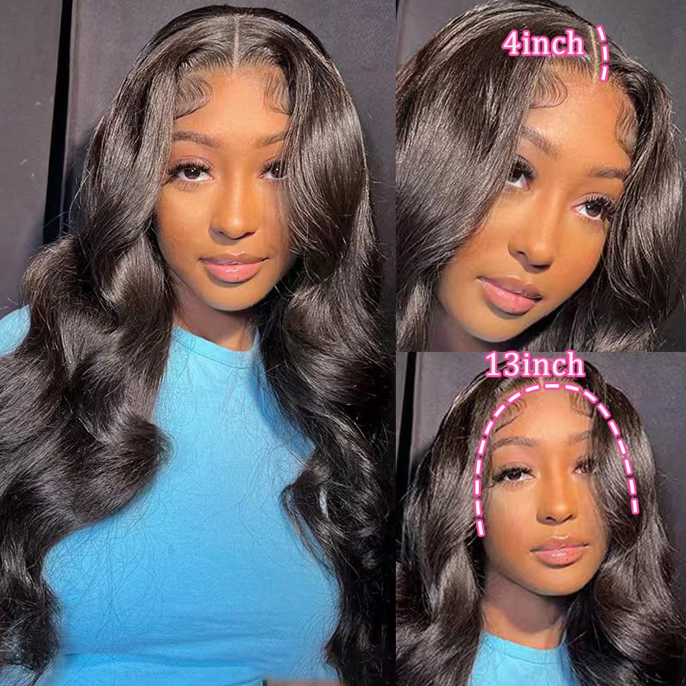 YELHADU Body Wave Lace Front Wigs Human Hair Pre Plucked 13x4 HD Lace Frontal Wigs Human Hair 180 Density Natural Black Wigs for Women Human Hair Lace Front Wig with Baby Hair Glueless 22 Inch