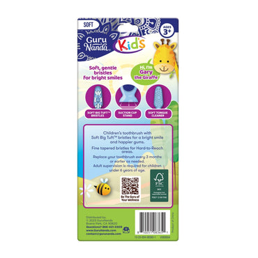 GuruNanda Kids Toothbrush with Suction Cup & Fun Animal Designs - Soft Bristles for Healthy Gums- Non-Slippery & Mess-Free Toothbrush, 3+ Age- 4 Count