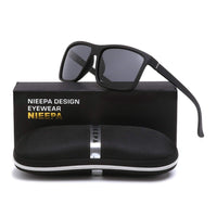 NIEEPA Men's Driving Sports Polarized Sunglasses Square Wayfarer Plastic Frame Glasses (Grey Lens/Black Frame)