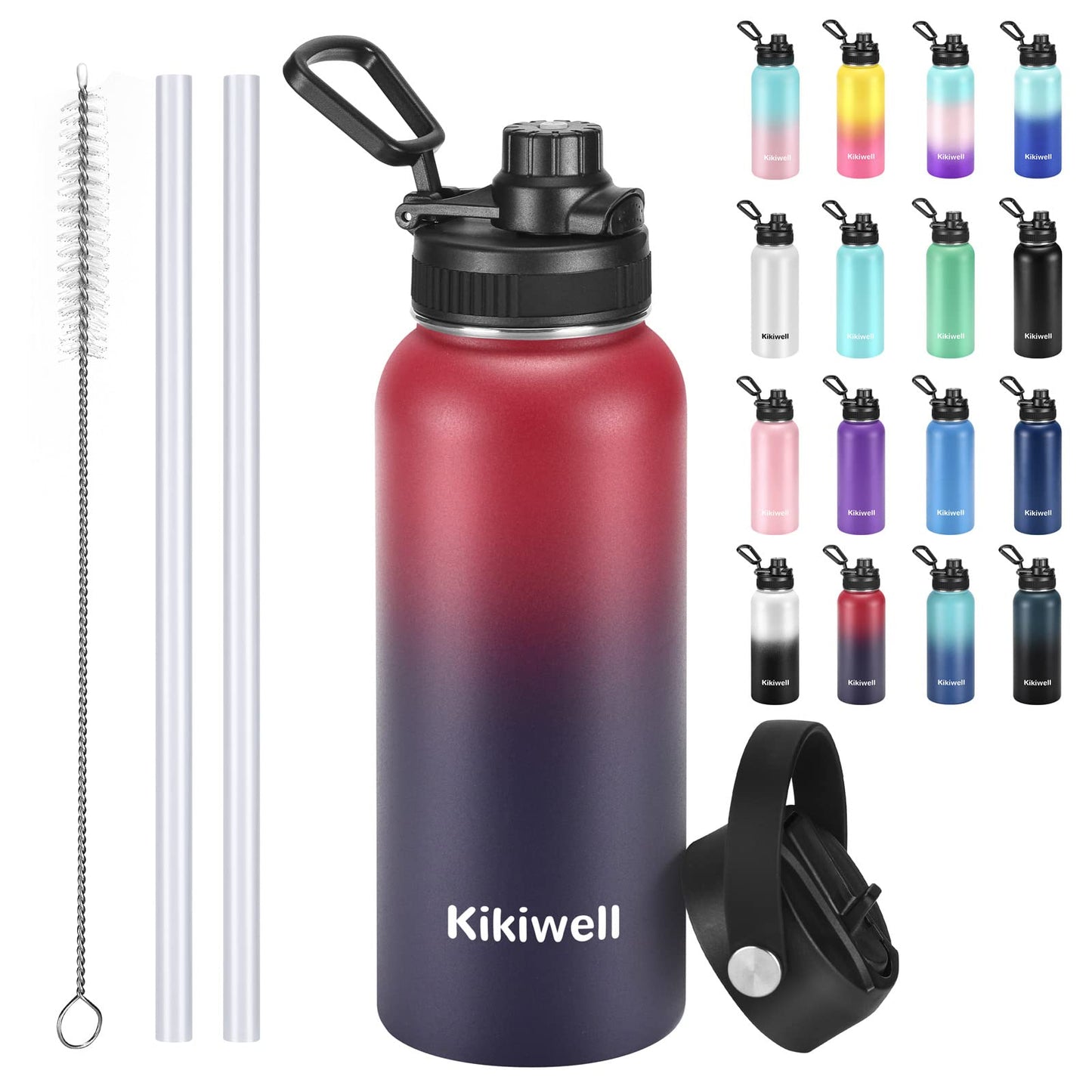 Insulated Water Bottle With Straw, Sports Water Bottle 1L, Reusable Vacuum 18/8 Stainless Steel Flask Thermos, Modern Wide Mouth Double Walled Simple Mug, Keeps Hot & Cold (32 oz, Wine Red Deep Sea)