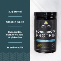 Ancient Nutrition Protein Powder Made from Real Bone Broth, Vanilla, 20g Protein Per Serving, 40 Serving Tub, Gluten Free Hydrolyzed Collagen Peptides Supplement, Great in Protein Shakes