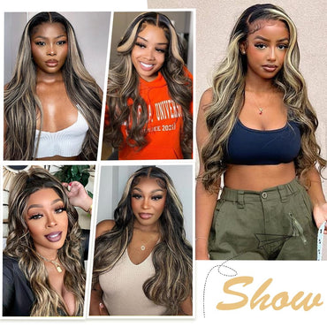 Yeonmi Highlight Lace Front Wig Human Hair Pre Plucked 13x4 1B/27 Body Wave Ombre Lace Front Wigs Human Hair 180% Density HD Lace Colored Wigs Balayage Wig Human Hair Glusless Wigs Human Hair 24 Inch