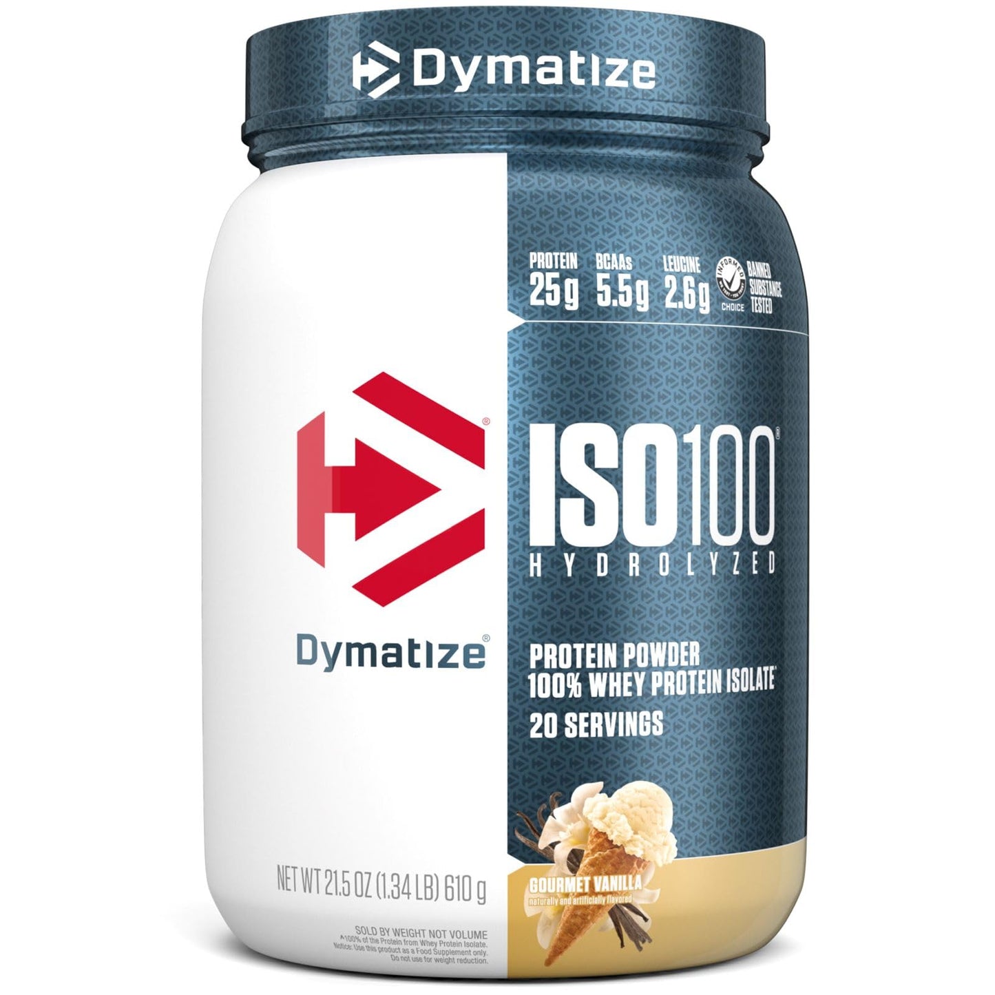 Dymatize ISO100 Hydrolyzed Protein Powder, 100% Whey Isolate , 25g of Protein, 5.5g BCAAs, Gluten Free, Fast Absorbing, Easy Digesting, Gourmet Vanilla, 20 Servings