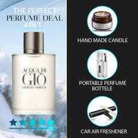 Acqua Di Gio Cologne for Men 3.4 oz.EDT TESTER Spray - Gift Set Pack With Lavender Soy Candle, Car Air Fresheners, and Empty Travel Perfume Atomizer