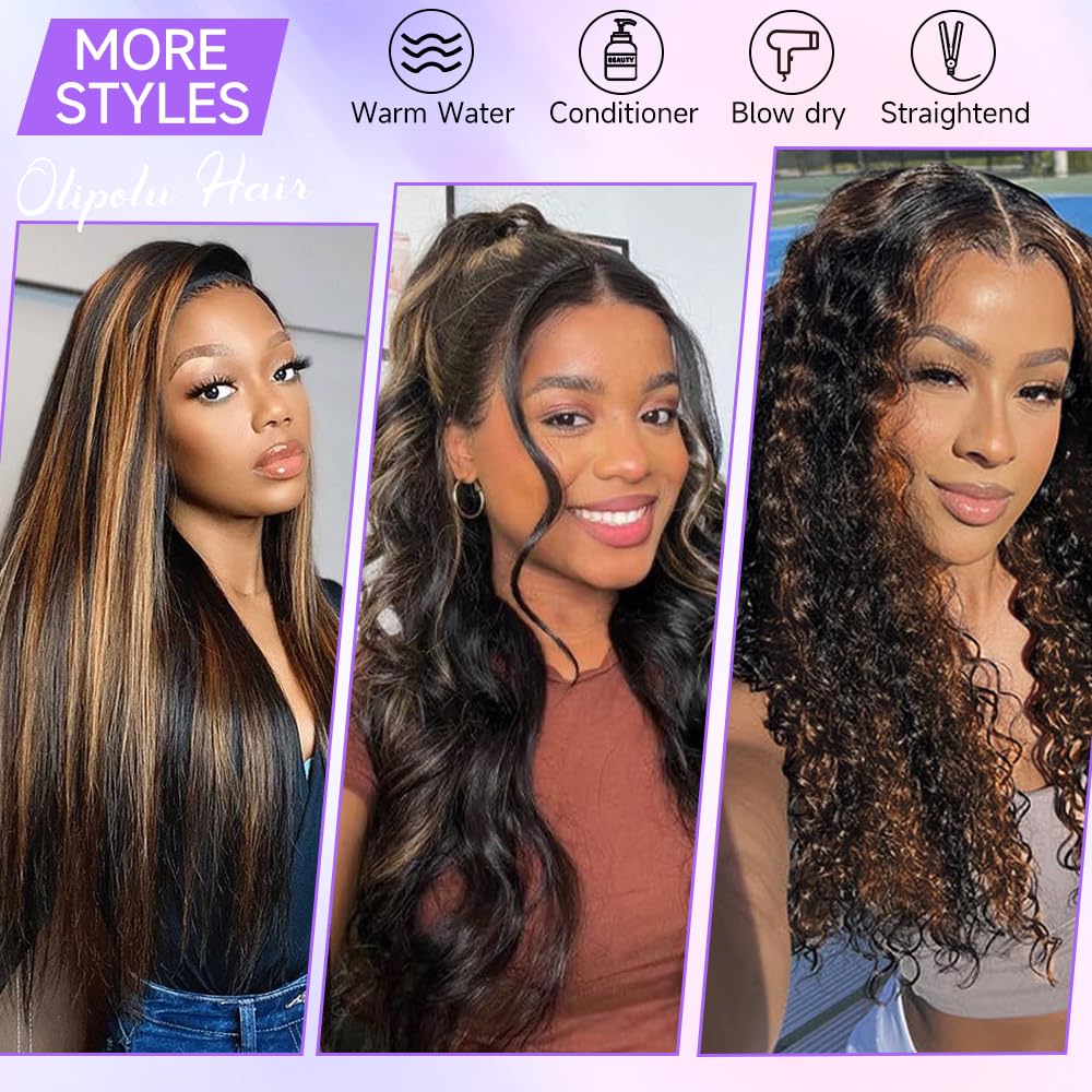 Ombre Lace Front Wig Human Hair 13x4 Glueless Wigs Human Hair Pre Plucked pre cut Wear and Go Glueless Wig Highlight Wig Human Hair with Baby Hair 180% Density 1B/30 Body Wave HD Colored Wigs 24Inch