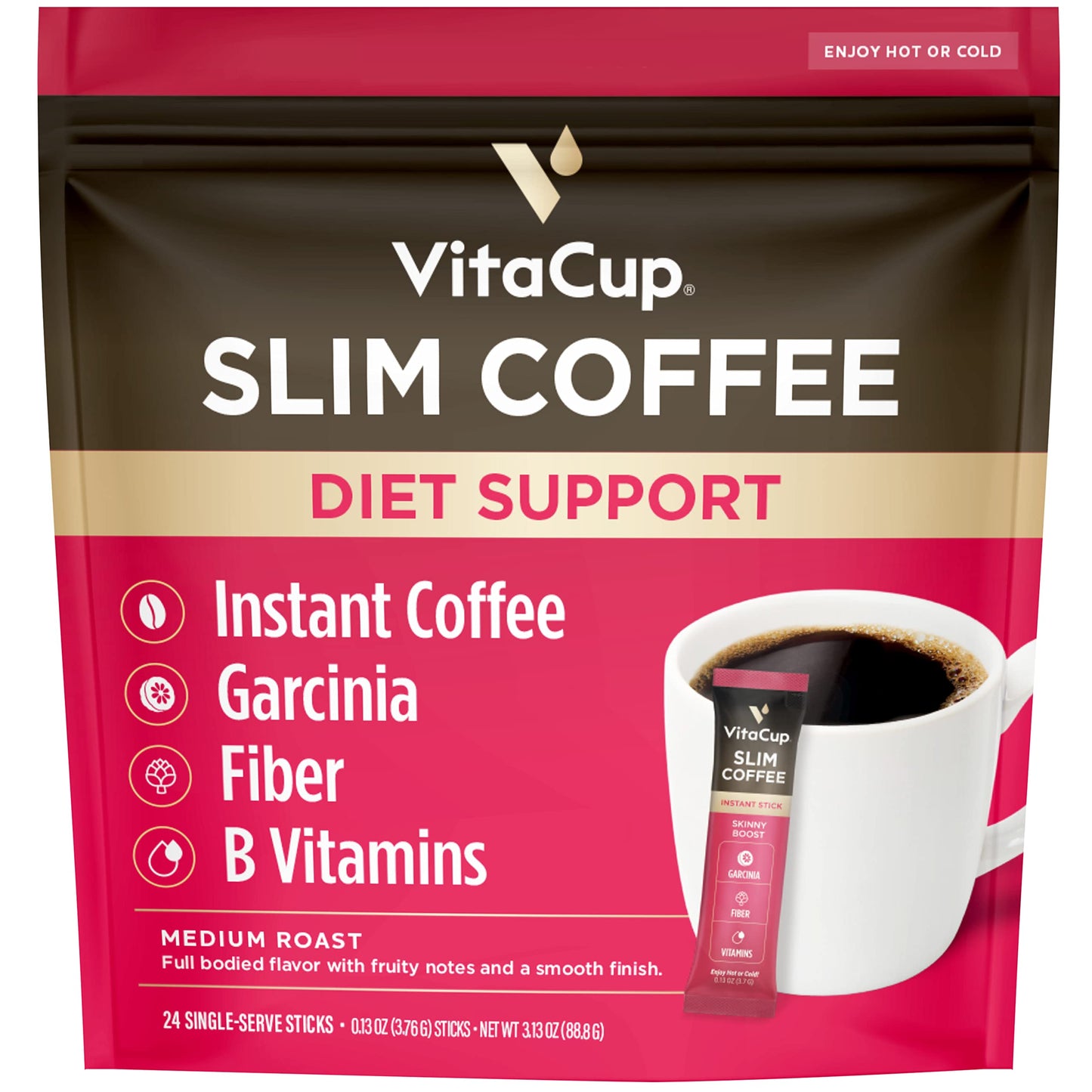 VitaCup Slim Instant Coffee Packet & Green Tea Instant Packet (48) Count Bundle for Energy, Detox, & Diet Support (2) 24 Instant Packets