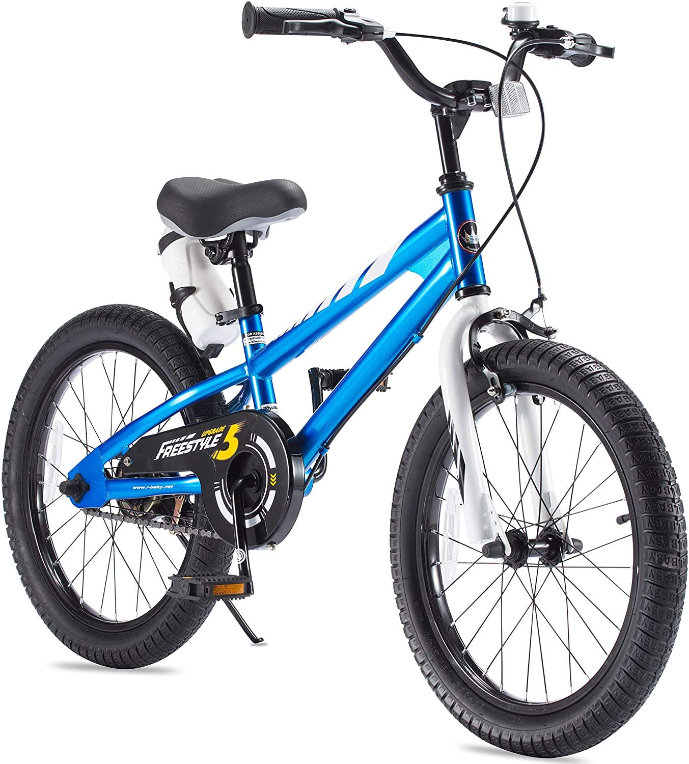 RoyalBaby BMX Freestyle Kid's Bike with Two Hand Brakes, Tool Free Pedal Assembly Boy's Bike and Girl's Bike, Training Wheels for 12" 14" 16", Kickstand for 16" 18" Bicycle, Blue Color (18 Inch)