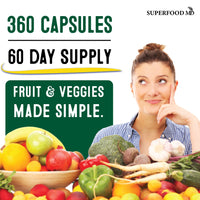 Superfood Fruit and Veggie Supplement - 360 Whole Super Fruit and Vegetable Supplements & Vitamin, Natures Energy Balance, Soy Free, Vegan Capsules - 180 Count (Pack of 2)