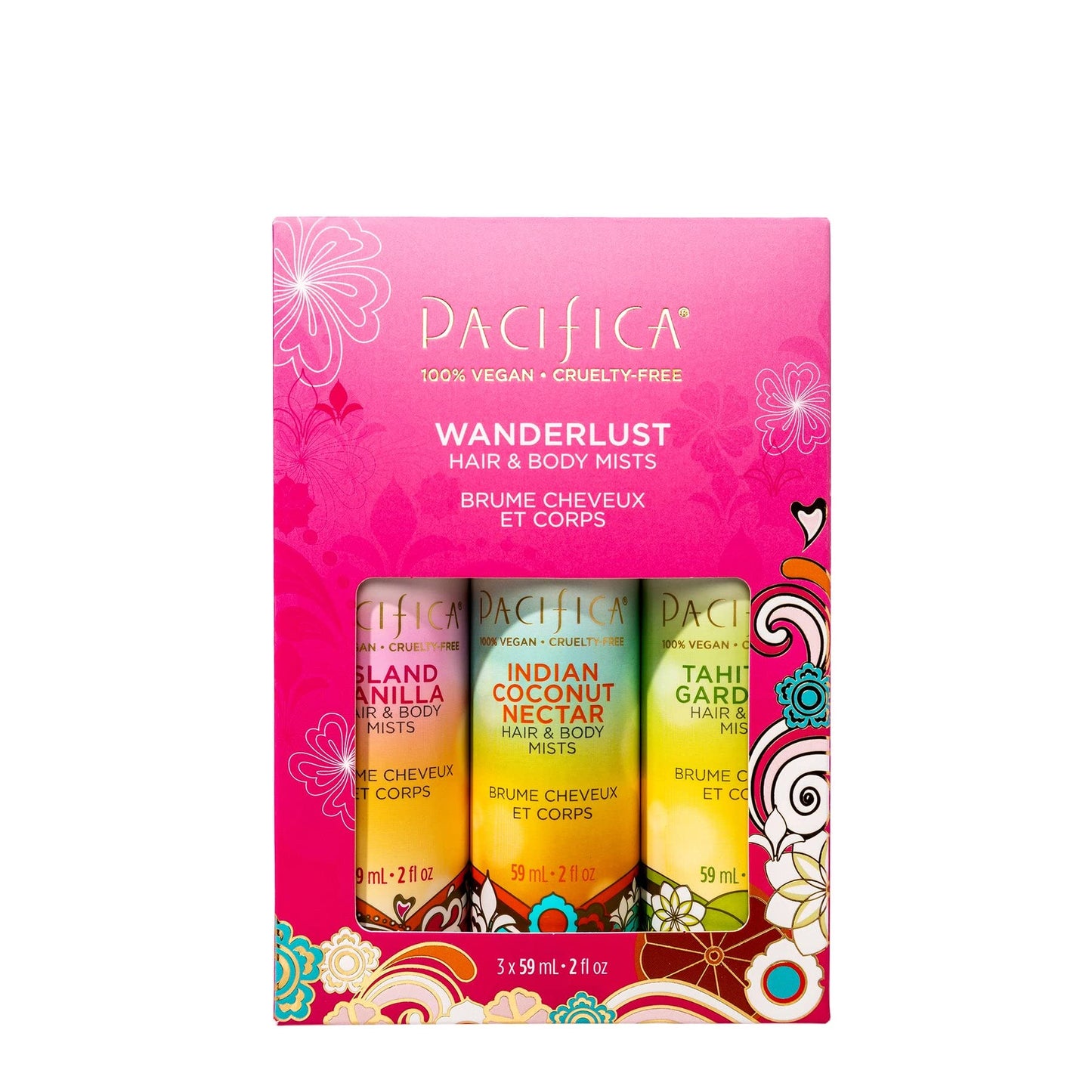 Pacifica Beauty, Wanderlust Hair Perfume & Body Spray Trial Set, Island Vanilla, Mini Bottles, 3 Scents, Fragrance Sampler Gift, Natural & Essential Oils, Clean, Vegan & Cruelty Free