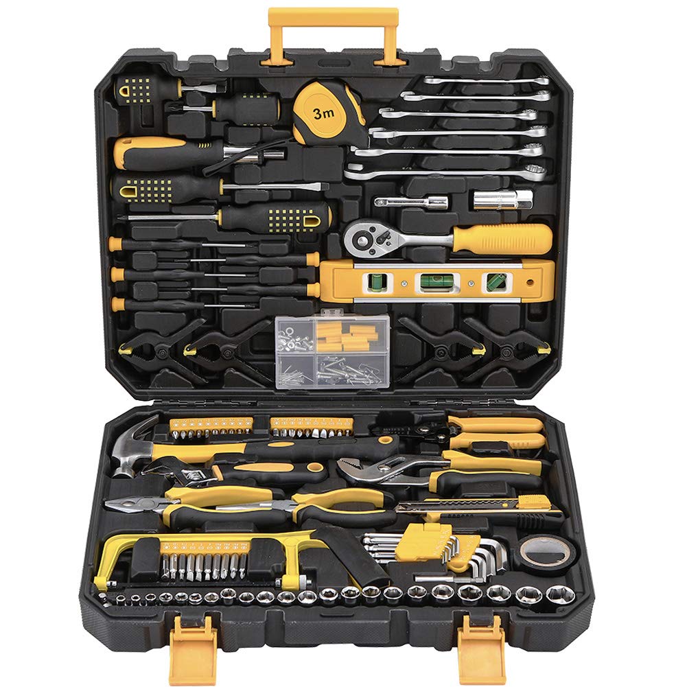 198 Piece Mechanics Tool Set Socket Wrench Auto Repair Tool Combination Mixed Tools Set Hand Tool Kit with Plastic Toolbox Organizer Storage Case