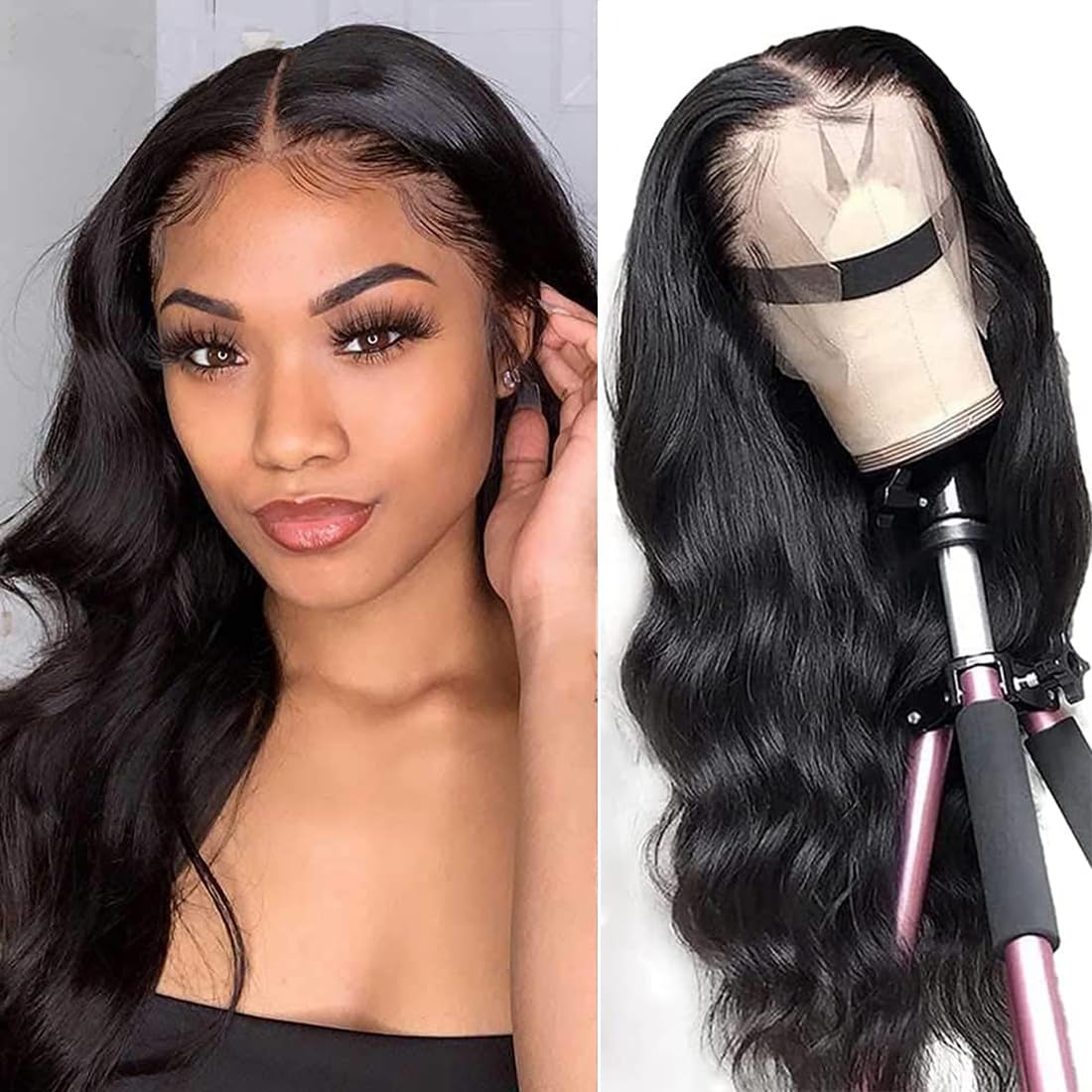 ANNELBEL 13x6 Wear and Go Glueless Body Wave Lace Front Wigs Human Hair HD Transparent Lace Frontal Wigs Pre Plucked with Baby Hair 180% Density Human Hair Wigs for Black Women 18 Inch Natural Color