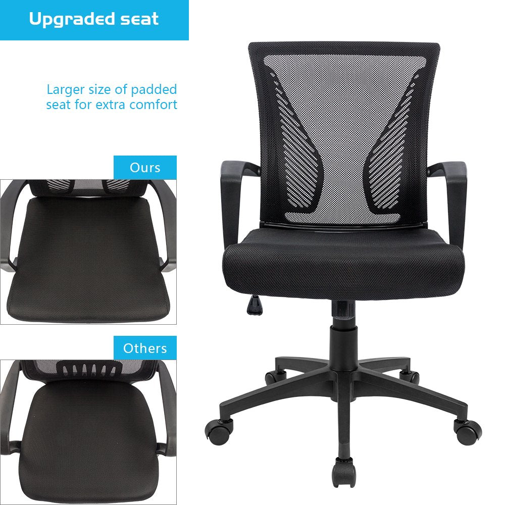 Furmax Office Chair Mid Back Swivel Lumbar Support Desk Chair, Computer Ergonomic Mesh Chair with Armrest (Black)