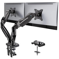 HUANUO Dual Monitor Stand - Adjustable Spring Monitor Desk Mount Swivel Vesa Bracket with C Clamp, Grommet Mounting Base for 13 to 27 Inch Computer Screens - Each Arm Holds 4.4 to 14.3lbs