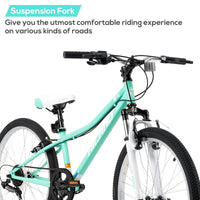 Hiland 24 Inch Mountain Bike for Kids Age 7-12,Shimano 7-Speed,Front Suspension Fork Kids' Bicycles for Boys Girls Mint Green