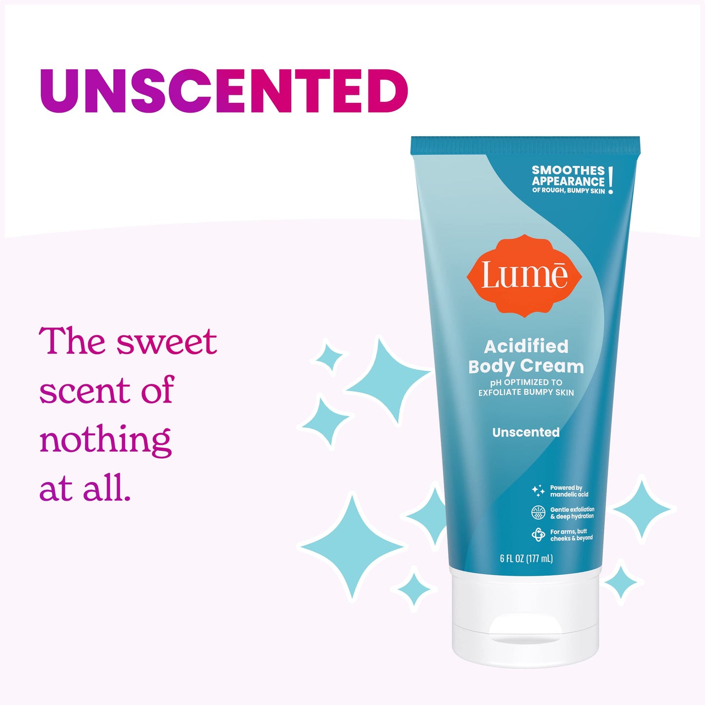 Lume Acidified Body Cream - Smooth Appearance of Rough, Bumpy Skin - Paraben Free, Lanolin Free, Skin Safe - 6 ounce (Unscented)