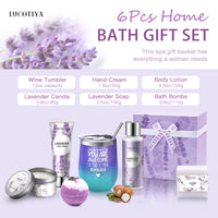 Birthday Gifts for Women Bath and Body Works Gifts Set Spa Gifts Baskets Bubble Bath Lavender Gifts for Mom,Her,Sister,Wife,Auntie Wine Tumbler Purple Womens Gifts