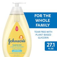 Johnson's Head-To-Toe Gentle Baby Body Wash & Shampoo, Tear-Free, Sulfate-Free & Hypoallergenic Bath Wash & Shampoo for Baby's Sensitive Skin & Hair, Washes Away 99.9% Of Germs 27.1 fl. oz