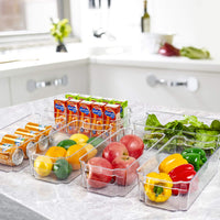 HOOJO Refrigerator Organizer Bins - 8pcs Clear Plastic Bins For Fridge, Freezer, Kitchen Cabinet, Pantry Organization, BPA Free Fridge Organizer, 12.5" Long, Clear