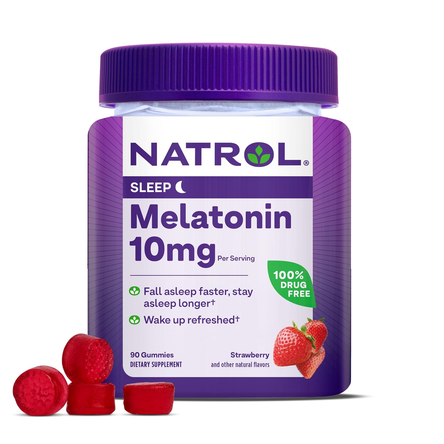 Natrol Melatonin 10mg, Dietary Supplement for Restful Sleep, 90 Strawberry-Flavored Gummies, 45 Day Supply