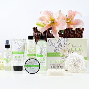 Bath and Body Gift Basket Body & Earth 10 Piece Set Lily Home Spa Set for Women