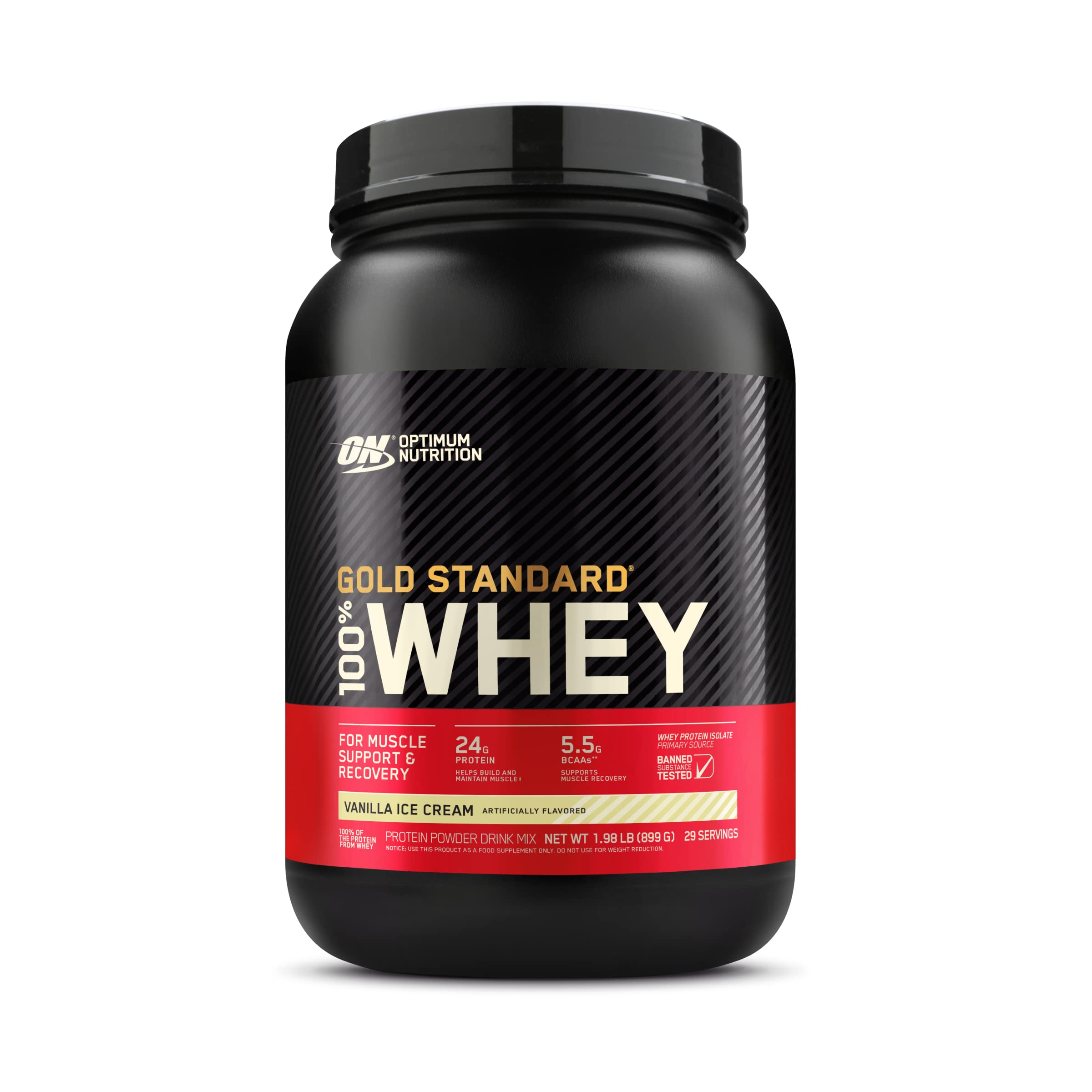 Optimum Nutrition Gold Standard 100% Whey Protein Powder, Vanilla Ice Cream, 2 Pound (Pack of 1)