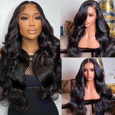 ANNELBEL 13x6 Wear and Go Glueless Body Wave Lace Front Wigs Human Hair HD Transparent Lace Frontal Wigs Pre Plucked with Baby Hair 180% Density Human Hair Wigs for Black Women 18 Inch Natural Color