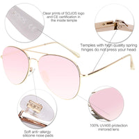 SOJOS Classic Aviator Sunglasses for Women Men Metal Frame Spring Hinges SJ1030, Gold/Pink