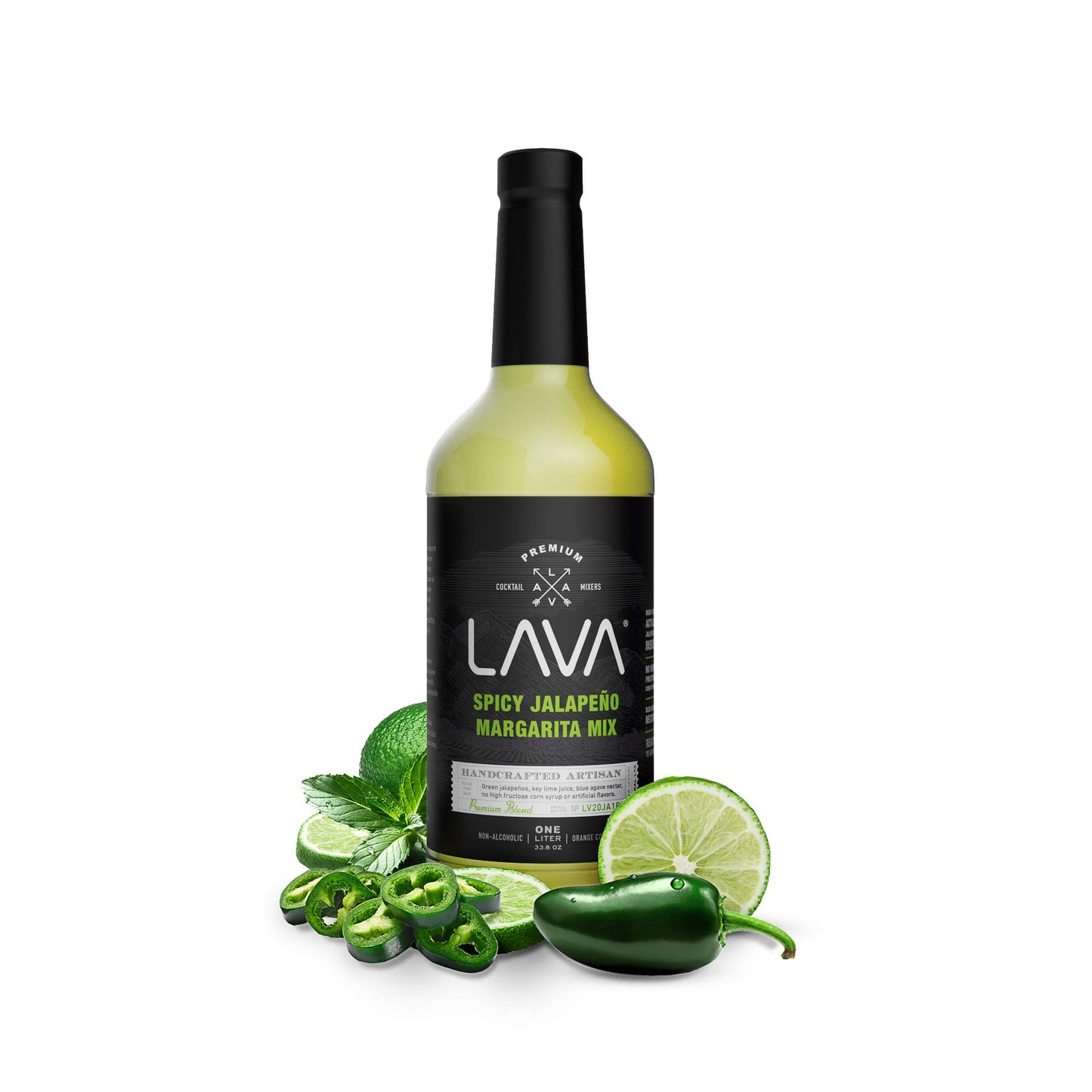 LAVA Premium Spicy Jalapeño Margarita Mix by LAVA Craft Cocktail Co., Made with Real Jalapeños, Agave Nectar, Key Limes, Lots of Flavor and Ready to Use, 1-Liter Glass Bottle