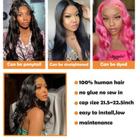 FASCARA Body Wave Lace Front Wigs Human Hair 18 Inch 13x4 HD Transparent Lace Frontal Wig Pre Plucked with Baby Hair 180% Density Brazilian Wigs for Black Women Natural Color