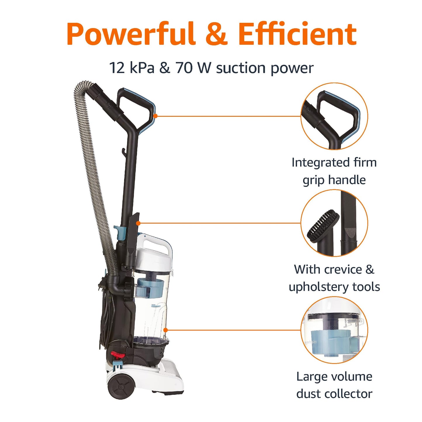 Amazon Basics Upright Bagless Lightweight Vacuum Cleaner, Black and White