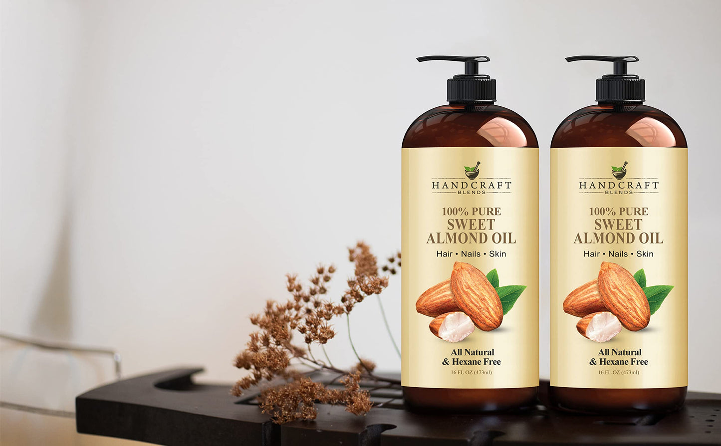 Handcraft Blends Sweet Almond Oil - 100% Pure and Natural - Premium Therapeutic Grade Carrier Oil for Essential Oils - Massage Oil for Aromatherapy - Body Oil and Hair Oil - 16 fl. oz