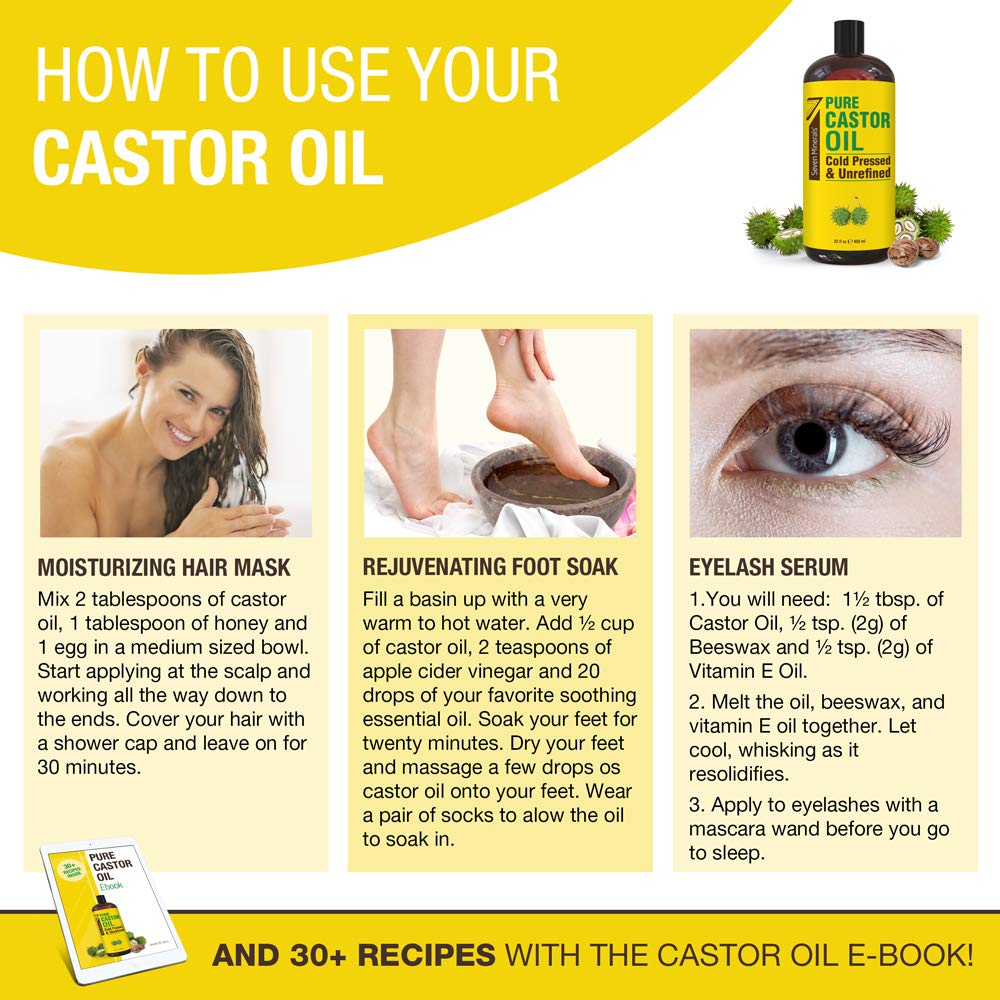 Pure Cold Pressed Castor Oil - Big 32 fl oz Bottle - Unrefined & Hexane Free - 100% Pure Castor Oil for Hair Growth, Thicker Eyelashes & Eyebrows, Dry Skin, Healing, Hair Care, Joint and Muscle Pain