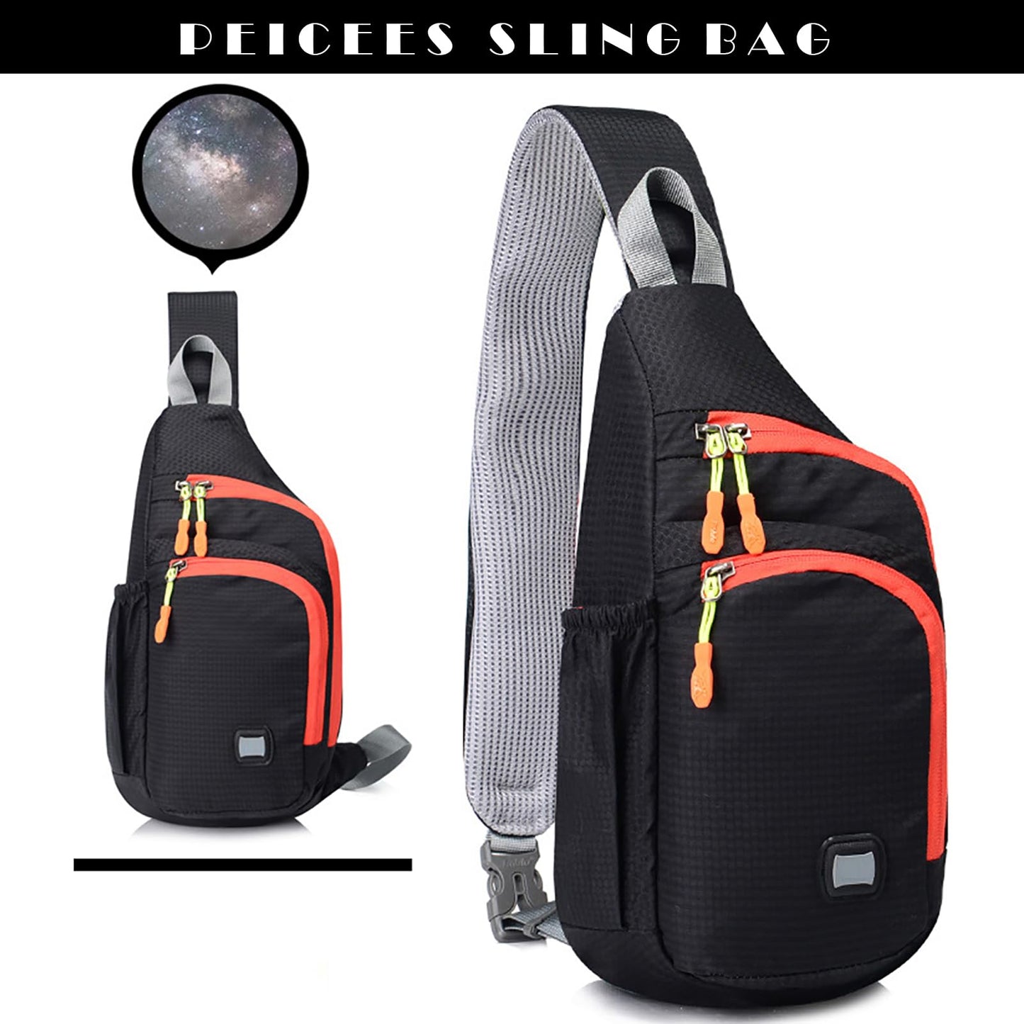 Peicees Small Sling Backpack Waterproof Unisex Shoulder Bag Chest Crossbody Daypack