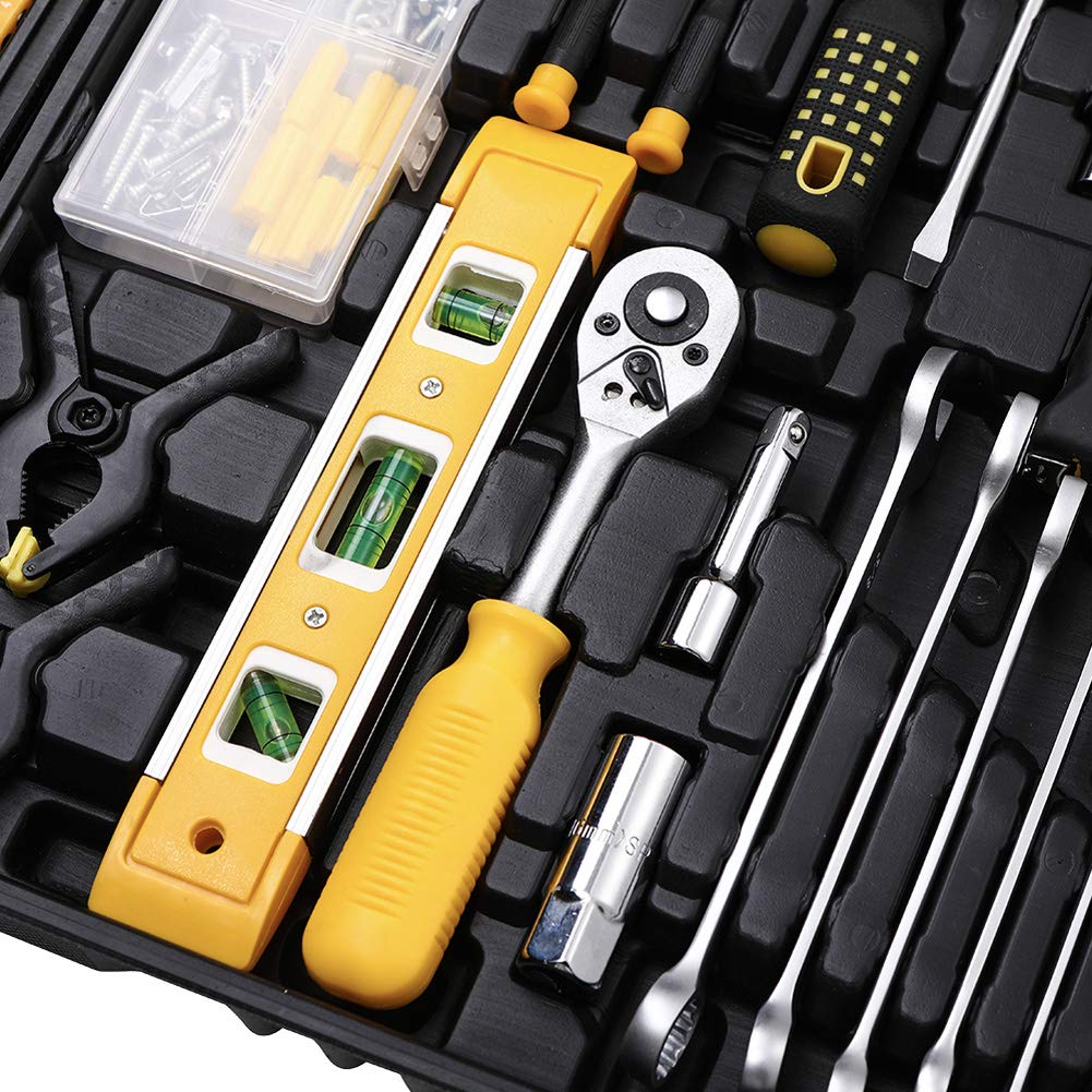 198 Piece Mechanics Tool Set Socket Wrench Auto Repair Tool Combination Mixed Tools Set Hand Tool Kit with Plastic Toolbox Organizer Storage Case