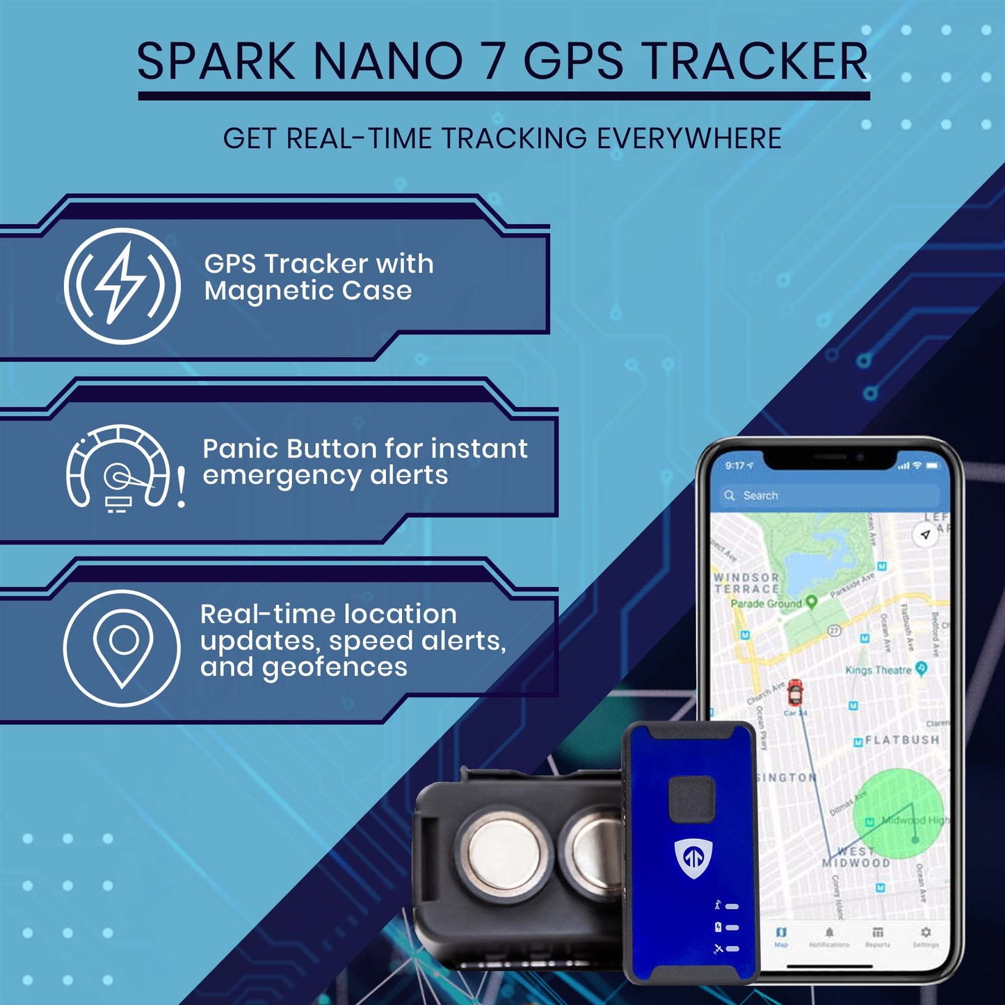 Brickhouse Car Trackers for Your Vehicle - Spark Nano 7 GPS Tracker with Magnetic Waterproof Case - Hidden Real-Time 4G LTE Vehicle Finder - GPS Tracking Device for Cars & More - Subscription Required