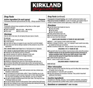 KIRKLAND SIGNATURE Aller-Flo Fluticasone Propionate (Glucorticoid) 5 Bottles x 120 Metered Sprays 0.54 Fl OZ per Bottle (15.8 mL x 5) 2.70 OZ Total (79 mL Total) 600 Total Sprays Total, 1-Pack