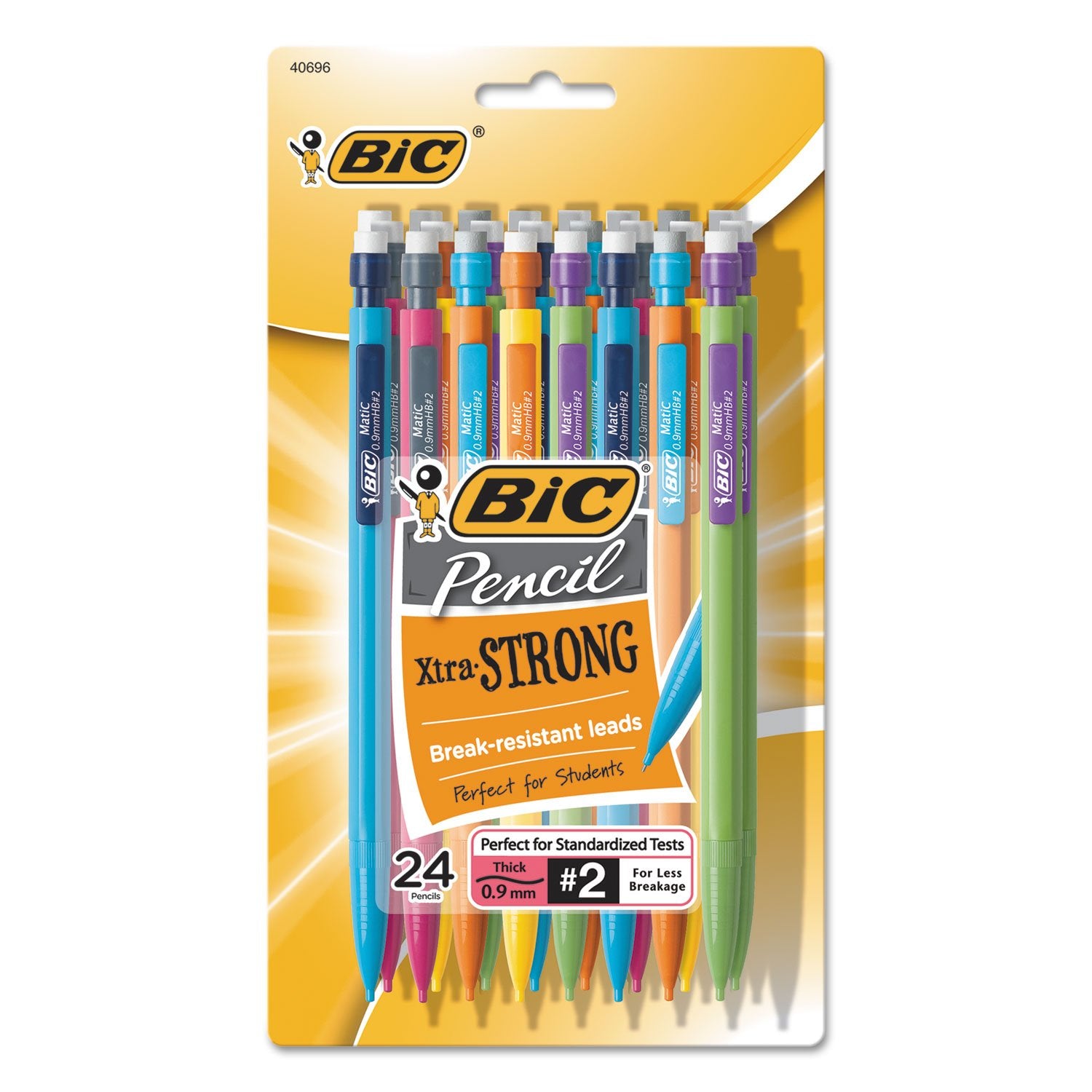 BIC Xtra-Strong Thick Lead Mechanical Pencil, With Colorful Barrel Thick Point (0.9mm), 24-Count Pack, With Erasers (MPLWP241)