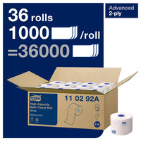 Tork High-Capacity Toilet Paper Roll White T26, Advanced, 2-Ply, 36 x 1000 sheets, 110292A